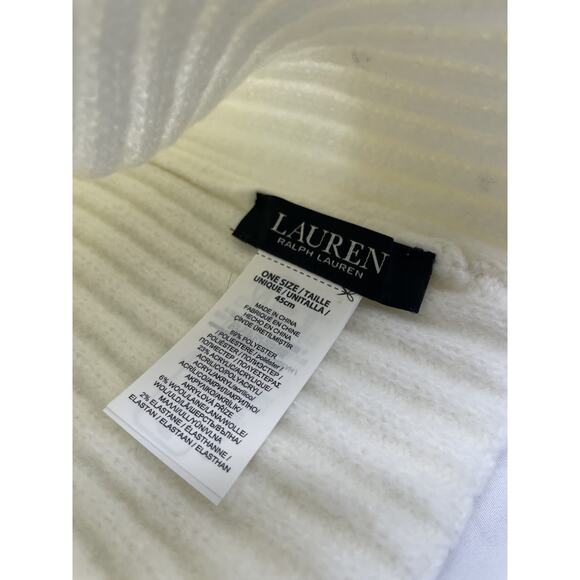 Lauren RALPH LAUREN Monogrammed Embroidered Beanie White Hat - Picture 4 of 5